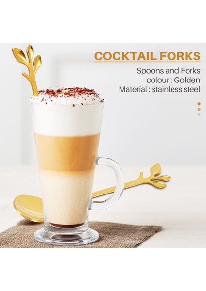 Sofra Altın Yaprak Kahve Kaşığı Çatal, 4 Paket (2 Kaşık 2 Çatal) Küçük Demitasse Espresso Kaşığı ve Meze Tatlı Çatal Seti, 4.7 Inç Çay Kaşığı Seti (Yurt Dışından) fırsatları