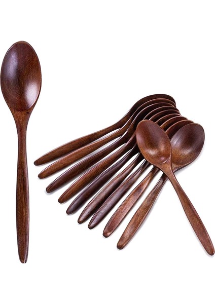 Tahta Kaşıklar, 10 Pcs Tahta Çorba Kaşık Seti, Uzun Saplı Doğal Ahşap Masa Kaşıkları Yemek Karıştırma Karıştırma Pişirme - 7,3 Inç (Yurt Dışından)