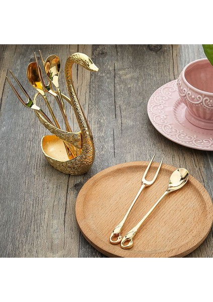 7 Adet Kuğu Tabanı Tutucu Yemek Takımı Seti Altın Kaşık Çatal Çatal Kahve Kek Meyve Salatası Tatlı Sofra Takımı Çay Kaşığı-C (Yurt Dışından) fiyatları