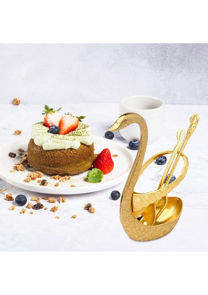 7 Adet Kuğu Tabanı Tutucu Yemek Takımı Seti Altın Kaşık Çatal Çatal Kahve Kek Meyve Salatası Tatlı Sofra Takımı Çay Kaşığı-C (Yurt Dışından) modelleri