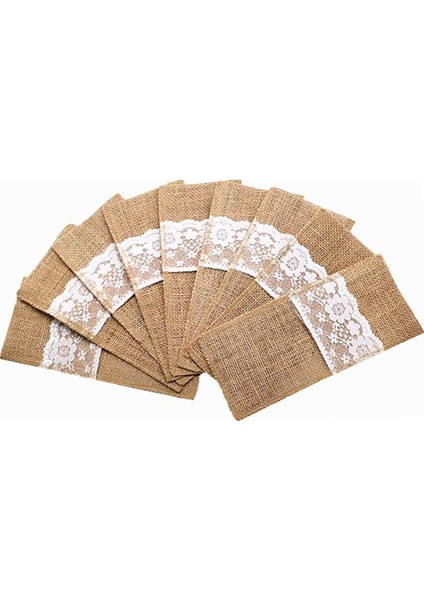 50 Adet Çuval Bezi Dantel Çatal Kese Hessian Rustik Noel Dekor Düğün Masa Dekorasyon Düğün Parti (Yurt Dışından)