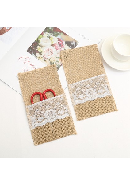 50 Adet Çuval Bezi Dantel Çatal Kese Hessian Rustik Noel Dekor Düğün Masa Dekorasyon Düğün Parti (Yurt Dışından) modelleri