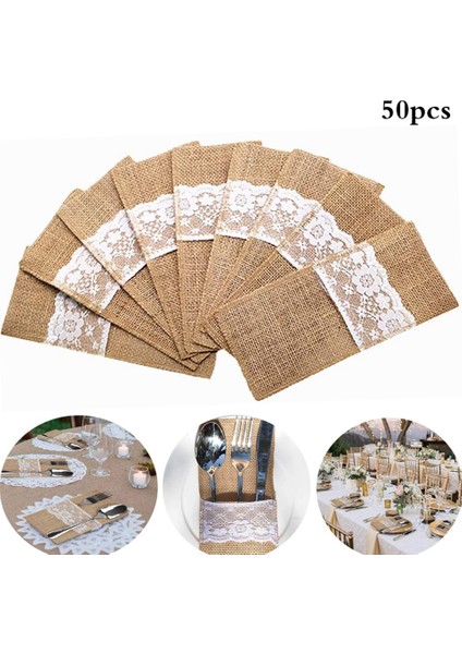 50 Adet Çuval Bezi Dantel Çatal Kese Hessian Rustik Noel Dekor Düğün Masa Dekorasyon Düğün Parti (Yurt Dışından) indirimleri