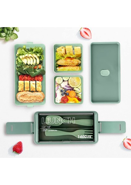 Bento Box Kiti, 47.35OZ Bento Box Yetişkin Öğle Yemeği Kutusu, 3 Bölmeli Bento Öğle Yemeği Kutusu, Yetişkinler Için Yemek Hazırlama Kapları Yeşil (Yurt Dışından) fiyatları