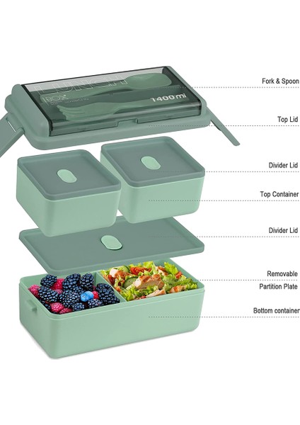 Bento Box Kiti, 47.35OZ Bento Box Yetişkin Öğle Yemeği Kutusu, 3 Bölmeli Bento Öğle Yemeği Kutusu, Yetişkinler Için Yemek Hazırlama Kapları Yeşil (Yurt Dışından) fırsatları
