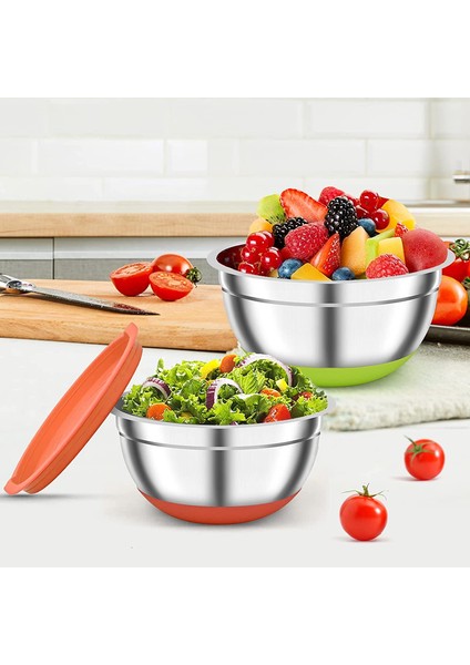 2'li Paket Hava Geçirmez Kapaklı Karıştırma Kaseleri, Mutfak Için Renkli Paslanmaz Çelik Metal Yerleştirme Kaseleri, Kaymaz Silikon (Yurt Dışından) fiyatları