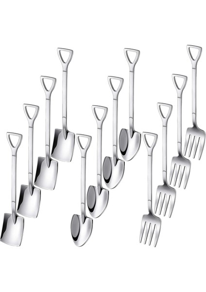 12 Adet Tatlı Kaşık ve Çatal Seti, Kürek Şeklinde Dondurma Kaşıkları, Kahve Yoğurt Kek Meyve Için Mini Kürek Kaşıkları (Yurt Dışından)