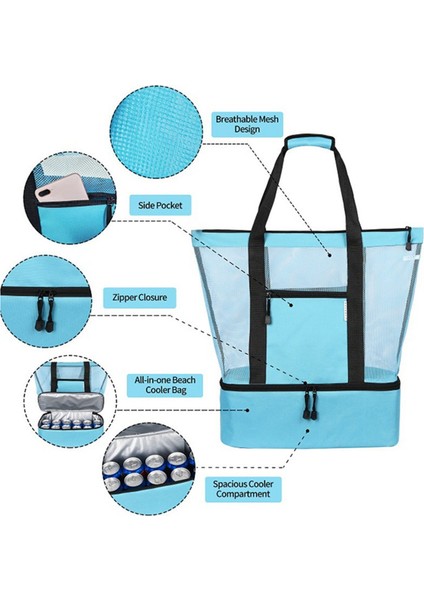 Saklama Çantası Piknik Plaj Çantası Çift Katmanlı Örgü Plaj Piknik Çantası Buz Torbası Yalıtım Çantası Siyah (Yurt Dışından) indirimleri