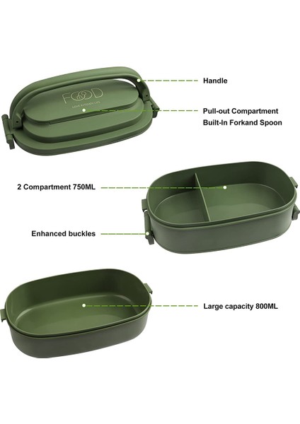 Öğle Yemeği Kutusu, Çocuklar Yetişkinler Için Sızdırmaz Bento Kutusu, Çatal Bıçak Takımı Bento Kutuları, Çocuk Erkek Kadın Yetişkinler Için Çalışma Okulları Yeşil (Yurt Dışından) fiyatları