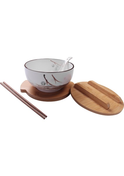 1000ML Seramik Erişte Kasesi Kaşık Kase Mat Kapaklı Anında Erişte Kasesi Kore Çorba Kasesi Pirinç Kasesi Çatal Bıçak Kaşık Seti Beyaz (Yurt Dışından) modelleri