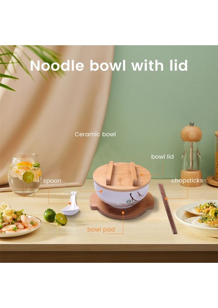 1000ML Seramik Erişte Kasesi Kaşık Kase Mat Kapaklı Anında Erişte Kasesi Kore Çorba Kasesi Pirinç Kasesi Çatal Bıçak Kaşık Seti Beyaz (Yurt Dışından) indirimleri