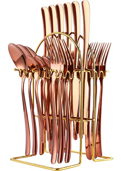 Iskandinav Çatal Bıçak Takımı 24 Adet Raf Seti Paslanmaz Çelik Çatal Bıçak Kaşık Seti Raf ile Bıçak Çatal Kaşık Çay Kaşığı Cutleries Gül Altın (Yurt Dışından)