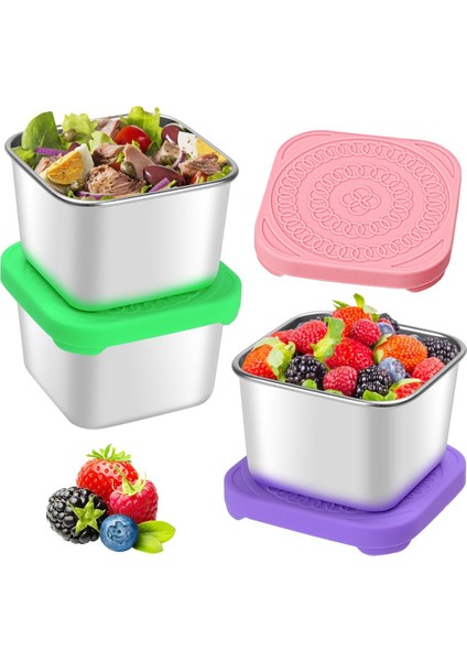 3 Adet 6 Oz Paslanmaz Çelik Atıştırmalık Kapları, Silikon Kapaklı Atıştırmalık Kabı, Sızdırmaz 304 Çelik Atıştırmalık Öğle Yemeği Kutusu (Yurt Dışından)