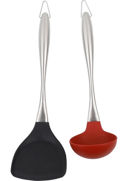 Paslanmaz Çelik Silikon Mutfak Gereçleri 2 Takım, Iyi Sıcaklık Dayanımı, Spatula, Yapışmaz Silikon Kaşık (Yurt Dışından)