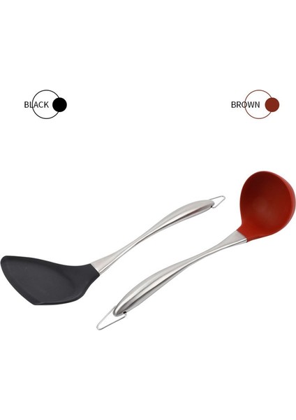 Paslanmaz Çelik Silikon Mutfak Gereçleri 2 Takım, Iyi Sıcaklık Dayanımı, Spatula, Yapışmaz Silikon Kaşık (Yurt Dışından) indirimleri