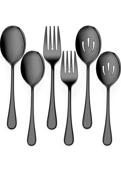 Servis Paslanmaz Çelik Büfe Catering Parti Ziyafet Servis Kaşıkları Çatal Seti Servis Kaşıkları ve Çatal Seti Siyah (Yurt Dışından)