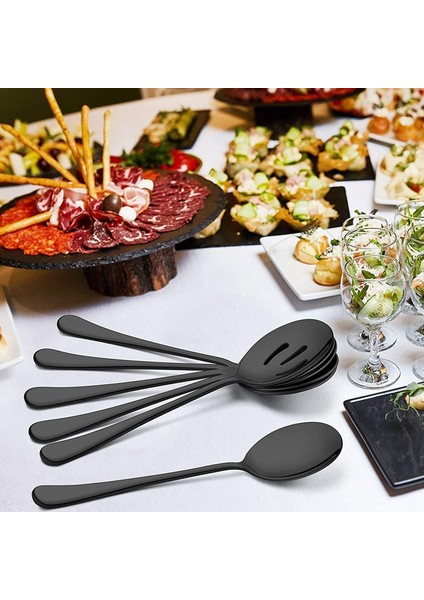 Servis Paslanmaz Çelik Büfe Catering Parti Ziyafet Servis Kaşıkları Çatal Seti Servis Kaşıkları ve Çatal Seti Siyah (Yurt Dışından)