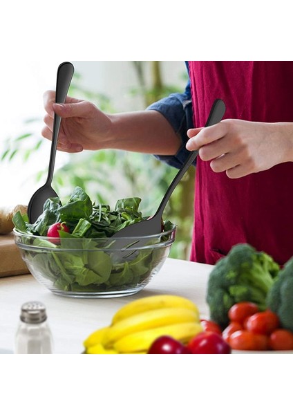 Servis Paslanmaz Çelik Büfe Catering Parti Ziyafet Servis Kaşıkları Çatal Seti Servis Kaşıkları ve Çatal Seti Siyah (Yurt Dışından)