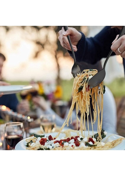 Servis Paslanmaz Çelik Büfe Catering Parti Ziyafet Servis Kaşıkları Çatal Seti Servis Kaşıkları ve Çatal Seti Siyah (Yurt Dışından)