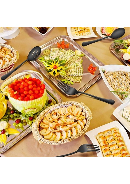Servis Paslanmaz Çelik Büfe Catering Parti Ziyafet Servis Kaşıkları Çatal Seti Servis Kaşıkları ve Çatal Seti Siyah (Yurt Dışından)