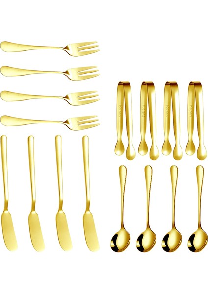 Peynir Tereyağı Serpme Bıçakları Seti 16 Parça Şarküteri Aksesuarları Paslanmaz Çelik Tereyağı Bıçakları Servis Maşası (Altın) (Yurt Dışından)
