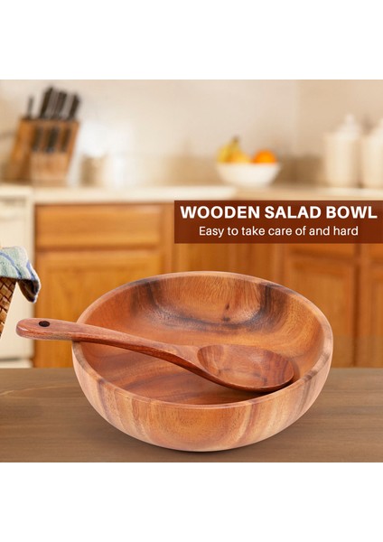 Ahşap Salata Kasesi-Büyük 9.4 Inç Akasya Ahşap Salata Kaşıklı Ahşap Kase, Meyve, Salata Için Kullanılabilir (Yurt Dışından) fırsatları