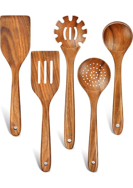 Pişirme Için Ahşap Gereçler, 5 Parça Doğal Tik Ahşap Mutfak Gereçleri Seti Pişirme Için Ahşap Kaşıklar Ahşap Pişirme (Yurt Dışından)