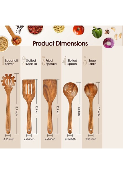 Pişirme Için Ahşap Gereçler, 5 Parça Doğal Tik Ahşap Mutfak Gereçleri Seti Pişirme Için Ahşap Kaşıklar Ahşap Pişirme (Yurt Dışından) fiyatları