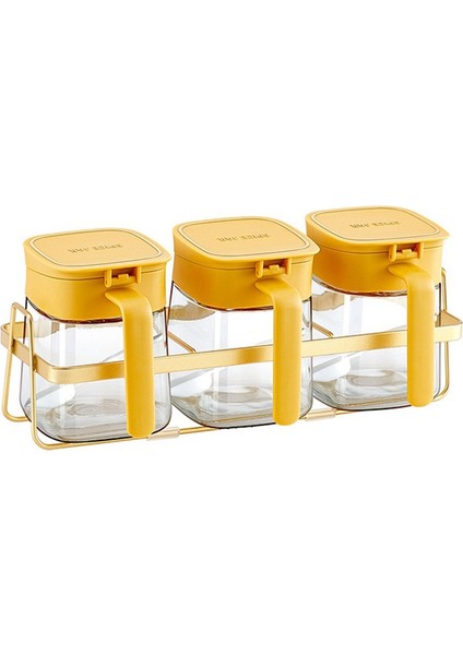 Baharat Kavanozu Baharat Kabı+Kapaklar ve Kaşıklar,şeffaf Cam Baharat Kutuları Tencereler Baharat Kutusu Tuz Kabı Sarı (Yurt Dışından)