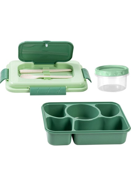 Öğle Yemeği Kutusu 1600ML 5 Bölmeli Bento Kutusu Yetişkinler Için Dahili Yeniden Kullanılabilir Kaşık Çubukları Seyahat Evinin Temelleri (Yeşil) (Yurt Dışından)