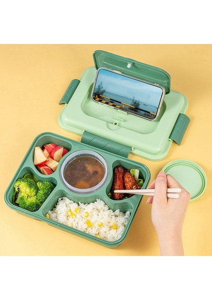 Öğle Yemeği Kutusu 1600ML 5 Bölmeli Bento Kutusu Yetişkinler Için Dahili Yeniden Kullanılabilir Kaşık Çubukları Seyahat Evinin Temelleri (Yeşil) (Yurt Dışından) fırsatları