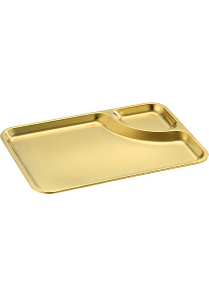 Paslanmaz Çelik Plaka Dikdörtgen Tepsi Pratik Düz Tabanlı Tepsi Dikdörtgen Tepsi Restoran Düz Tabanlı Plaka (Altın) (Yurt Dışından)