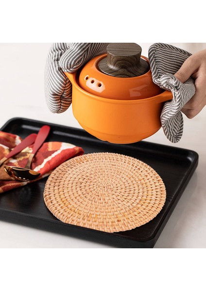 4'lü Paket El Dokuma Rattan Dak, Sıcak Yemekler Için Masa Dokuma Trivet Tabaklar Dak, Masa Için Tencere Tutacağı, Isıya Dayanıklı Paspaslar (Yurt Dışından)
