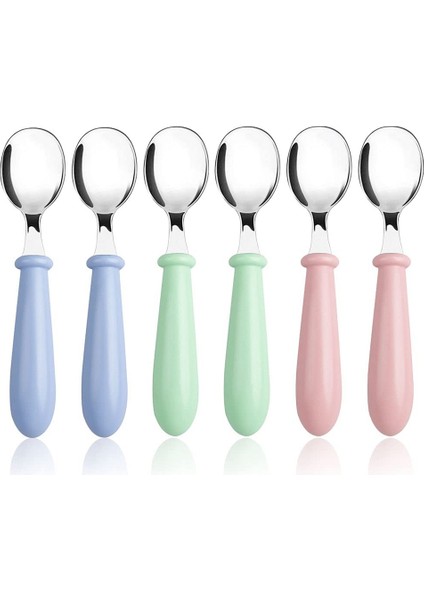 6 Parça Paslanmaz Çelik Küçük Çocuk Kaşıkları, Yuvarlak Saplı Çocuk Çatal Bıçak Kaşıkları, Çocuklar Için Güvenli Çatal Bıçak Takımı/gümüş Takım (Yurt Dışından)