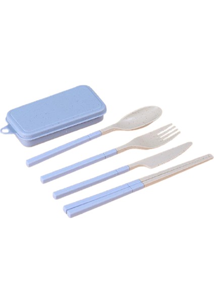 Buğday Samanı Katlanır Kombinasyon Taşınabilir Açık Seyahat Sofra Öğrenci Seti Mavi (Yurt Dışından)