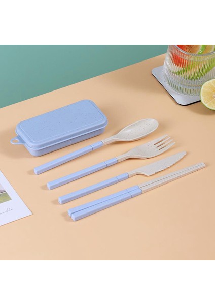 Buğday Samanı Katlanır Kombinasyon Taşınabilir Açık Seyahat Sofra Öğrenci Seti Mavi (Yurt Dışından) indirimleri