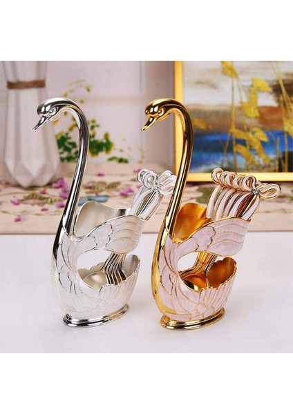 Metal Kahve Tatlı Kaşığı Seti Meyve Tatlı Çatal Bıçak Takımı Kuğu Tabanlı Tutucu Düzenleyici 6 Parça Tatlı Kaşığı Altın (Yurt Dışından) fiyatları
