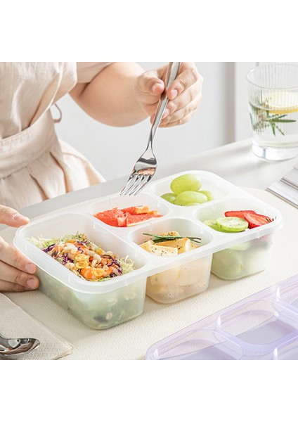 Bento Box Yetişkin Öğle Yemeği Kutusu 4 Adet, Çocuklar Için 5 Bölmeli Yemek Hazırlama Kabı, Şeffaf Kapaklı Yeniden Kullanılabilir Gıda Saklama B (Yurt Dışından)