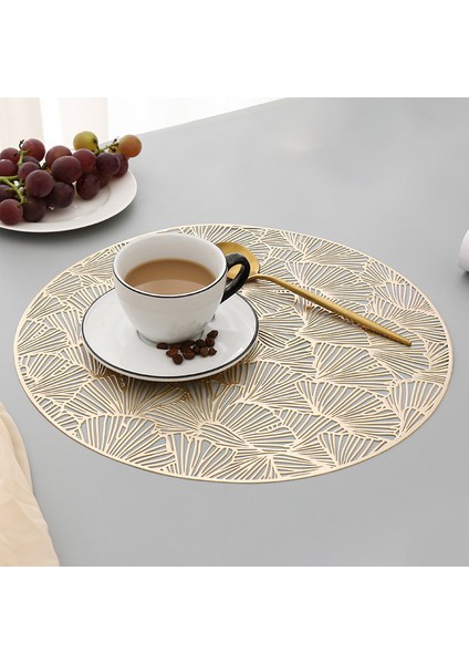 4 Adet Yuvarlak Placemats Restoran Içi Boş Pvc Dekorasyon Yemek Mat Anti-Sıcak Yemek Masası Hattı Mat Biftek Tabağı Pad-Altın (Yurt Dışından)