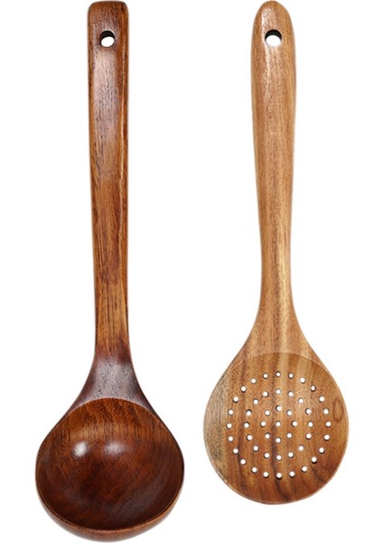 2 Adet Mutfak Pişirme Kaşığı Çorba Kaşığı ve Oluklu Kaşık Seti Ev Tipi Yapışmaz Spatula Mutfak Eşyaları Uzun Saplı (Yurt Dışından)