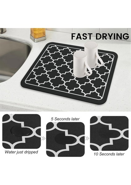 Kahve Matı Emici Bulaşık Kurutma Matı Mutfak Tezgahı Için-Kahve Aksesuarları Kahve Makinesinin Altına Uygun Siyah 50X30CM (Yurt Dışından)