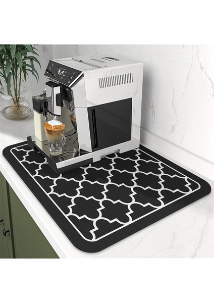 Kahve Matı Emici Bulaşık Kurutma Matı Mutfak Tezgahı Için-Kahve Aksesuarları Kahve Makinesinin Altına Uygun Siyah 50X30CM (Yurt Dışından)