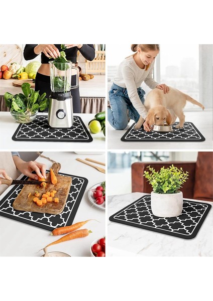 Kahve Matı Emici Bulaşık Kurutma Matı Mutfak Tezgahı Için-Kahve Aksesuarları Kahve Makinesinin Altına Uygun Siyah 50X30CM (Yurt Dışından)