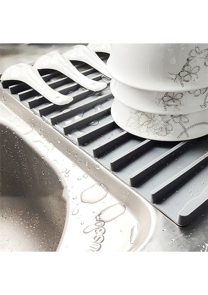 Büyük Silikon Bulaşık Kurutma Matı 32.5X20CM Boyut Süzgeç Matı Koruma Isıya Dayanıklı Tezgah Üstü Mat Lavabo Kaymaz Bulaşık Kurutma Matı (Yurt Dışından)