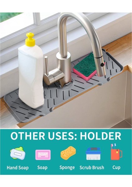 Mutfak Lavabo Için 2 Adet Silikon Musluk Mat, Su Sıçrama Koruması Musluk Su Tutucu Paspaslar, Musluk Emici Mat Gri (Yurt Dışından) fiyatları