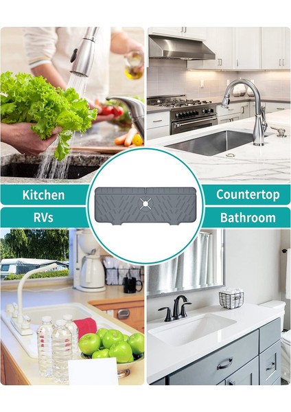 Mutfak Lavabo Için 2 Adet Silikon Musluk Mat, Su Sıçrama Koruması Musluk Su Tutucu Paspaslar, Musluk Emici Mat Gri (Yurt Dışından) modelleri