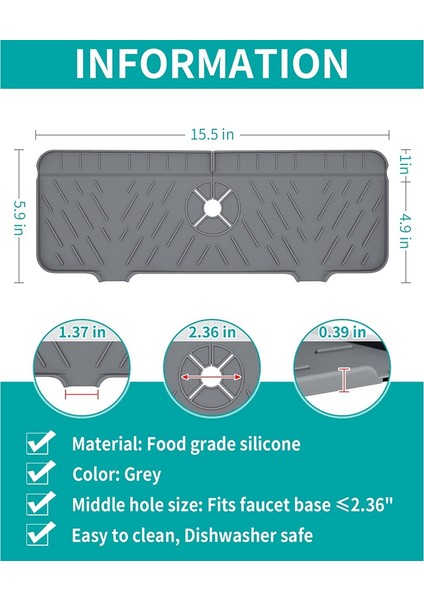 Mutfak Lavabo Için 2 Adet Silikon Musluk Mat, Su Sıçrama Koruması Musluk Su Tutucu Paspaslar, Musluk Emici Mat Gri (Yurt Dışından) fırsatları