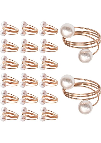20 Paket Gül Altın Peçete Halkaları, Inci Peçete Halkası Seti, Metal Yaylı Peçetelik Masa Süslemeleri, Peçete Halkası Tokaları (Yurt Dışından)