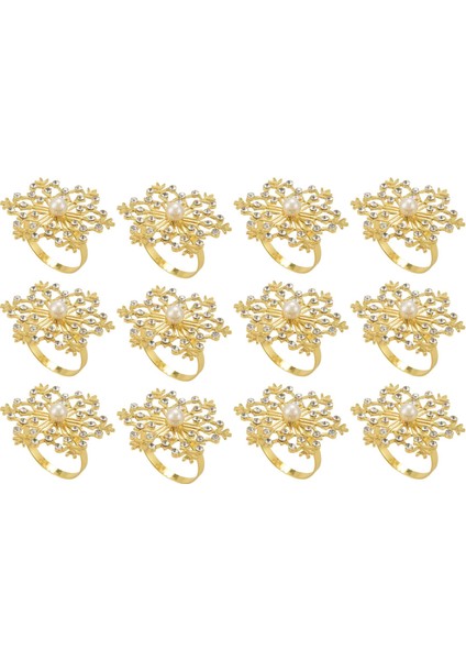 12 Adet Kar Tanesi Peçete Halkaları Noel Peçete Halkası Toka Rhinestone Inci Peçete Tutucu Noel Masa Süsü (Yurt Dışından)