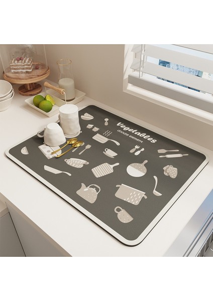Kaliteli Mutfak Su Emici Ped Kurutma Bulaşıkları Drenaj Mat Lavabo Tezgah Masa Koruyucu Placemat Gri (Yurt Dışından)
